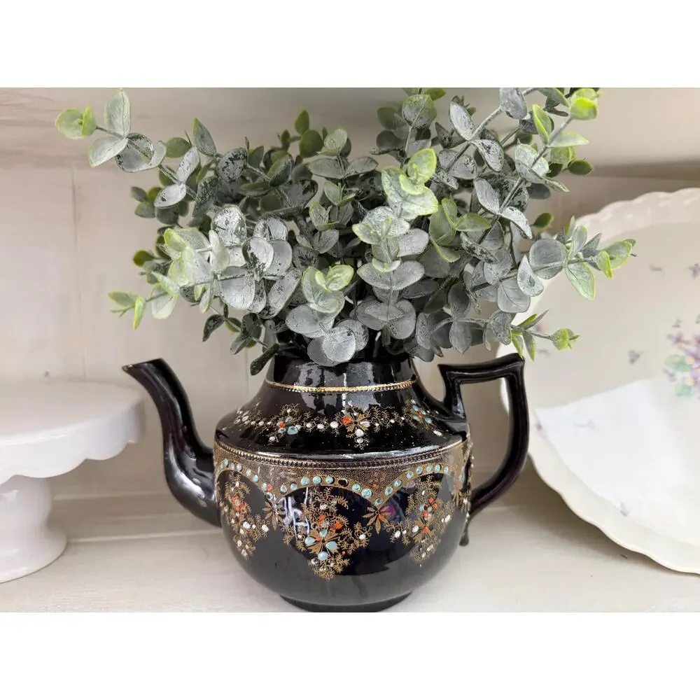 Vintage Price Brothers England Moriage Teapot Brown Gold Floral No. 7